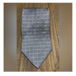 Villa Bugatti Silver Grey Geometric Silk Tie Vintage Retro Quiet Luxury Preppy
